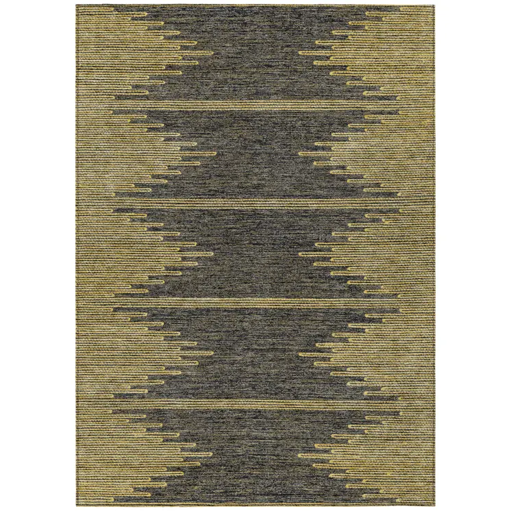 3' X 5' Dark Gray And Gold Abstract Washable Indoor Outdoor Area Rug