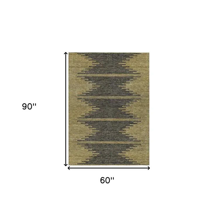 5' X 8' Dark Gray And Gold Abstract Washable Indoor Outdoor Area Rug