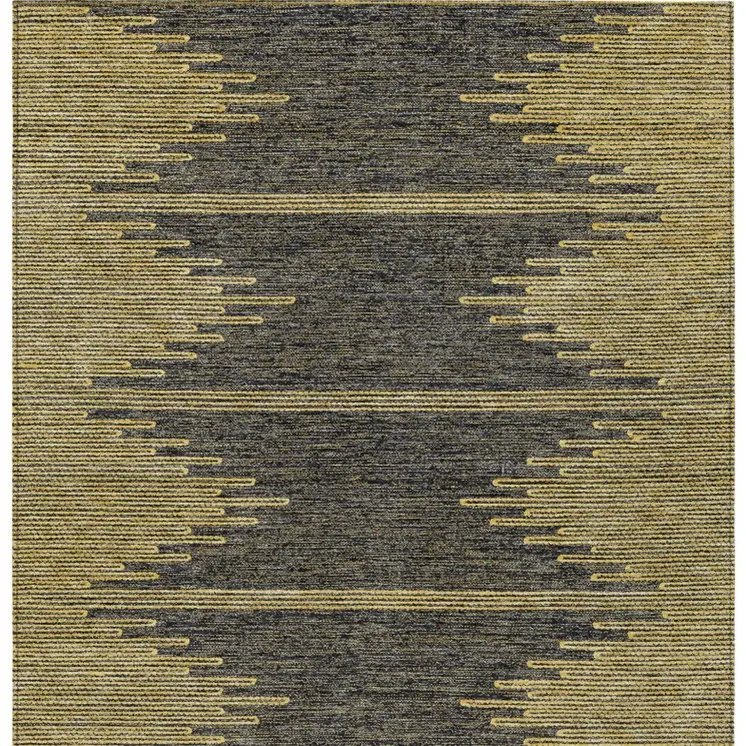 9' X 12' Dark Gray And Gold Abstract Washable Indoor Outdoor Area Rug