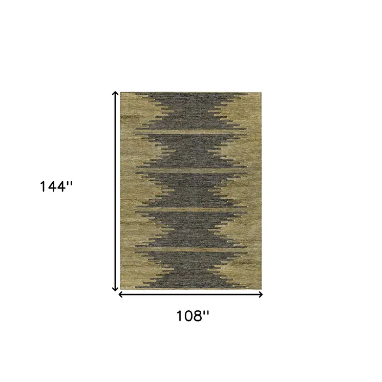 9' X 12' Dark Gray And Gold Abstract Washable Indoor Outdoor Area Rug