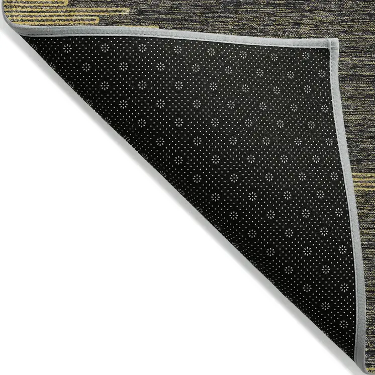 9' X 12' Dark Gray And Gold Abstract Washable Indoor Outdoor Area Rug
