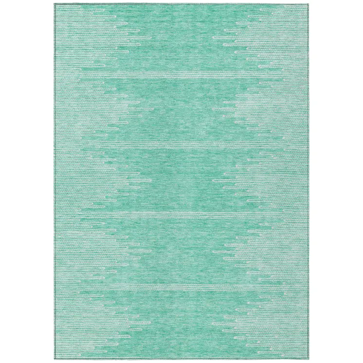 3' X 5' Aquamarine And Ivory Abstract Washable Indoor Outdoor Area Rug