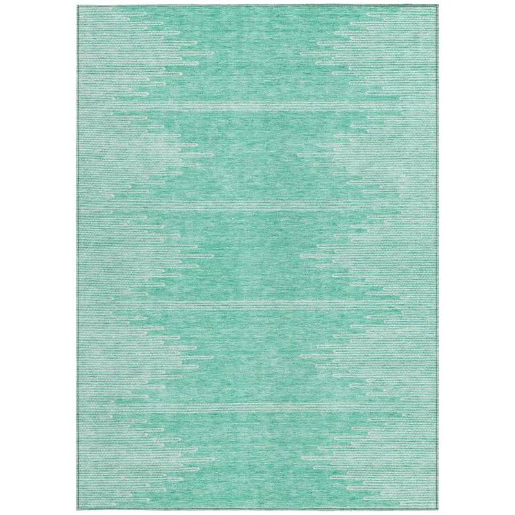 8' X 10' Aquamarine And Ivory Abstract Washable Indoor Outdoor Area Rug