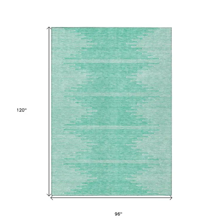 8' X 10' Aquamarine And Ivory Abstract Washable Indoor Outdoor Area Rug