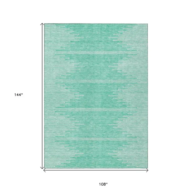 9' X 12' Aquamarine And Ivory Abstract Washable Indoor Outdoor Area Rug