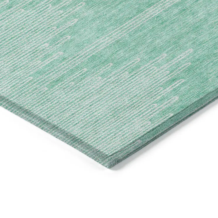 10' X 14' Aquamarine And Ivory Abstract Washable Indoor Outdoor Area Rug