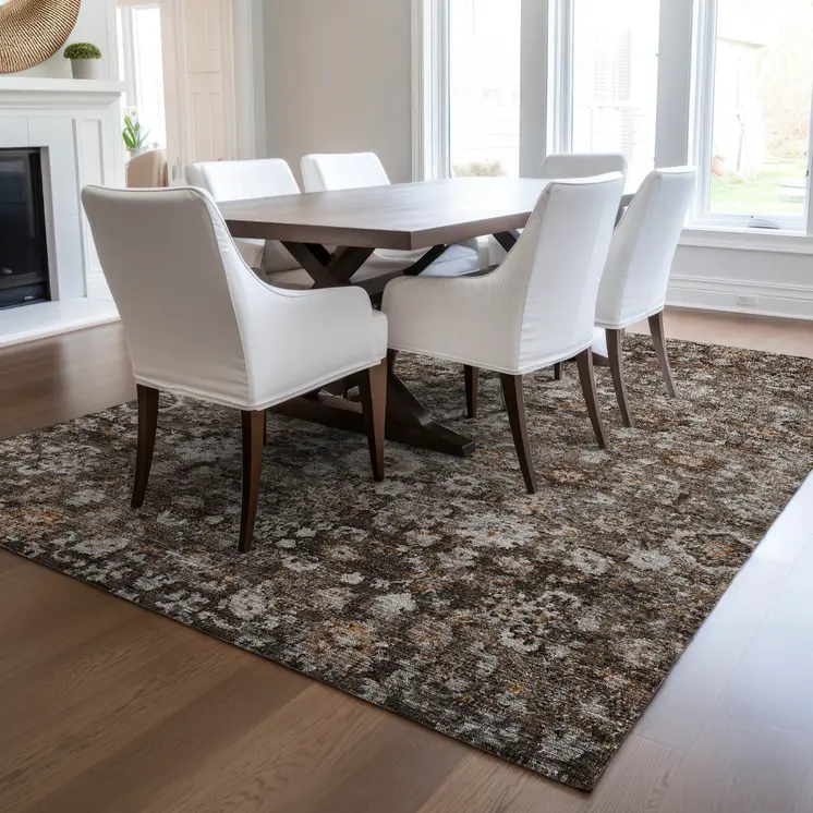 3' X 5' Dark Brown Brown And Taupe Oriental Washable Indoor Outdoor Area Rug