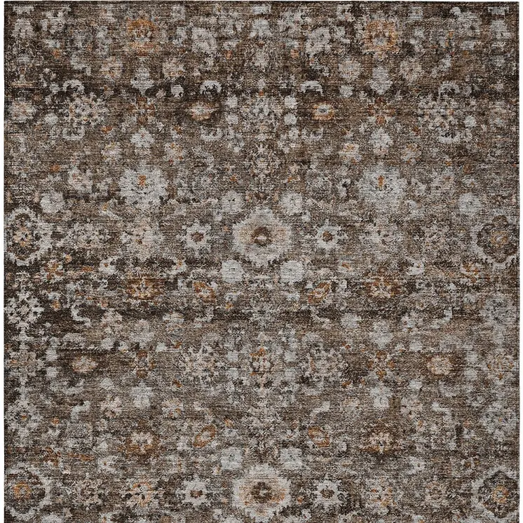 10' X 14' Dark Brown Brown And Taupe Oriental Washable Indoor Outdoor Area Rug