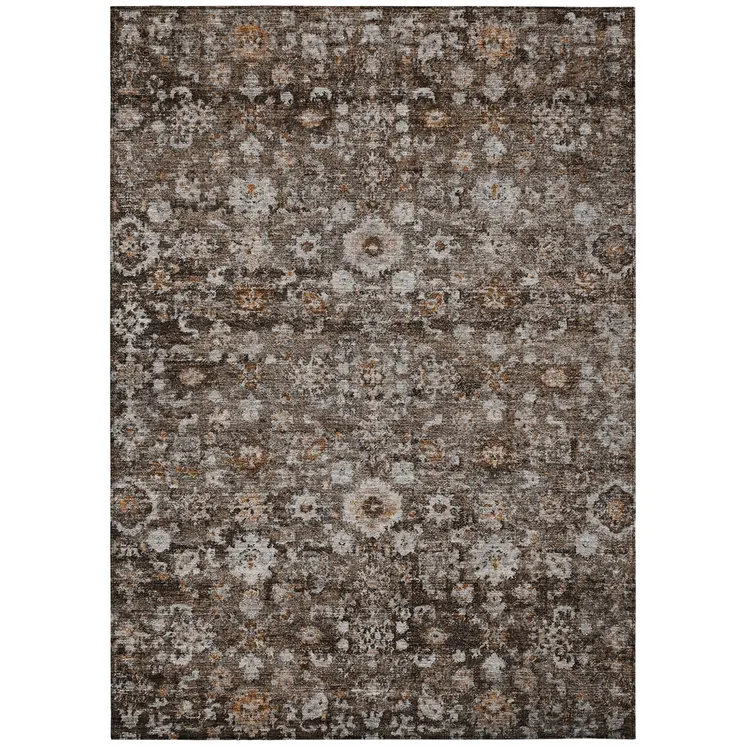 10' X 14' Dark Brown Brown And Taupe Oriental Washable Indoor Outdoor Area Rug