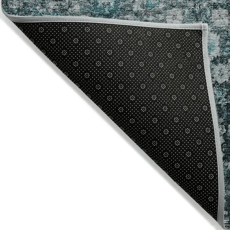 3' X 5' Dark Green Aqua And Charcoal Oriental Washable Indoor Outdoor Area Rug