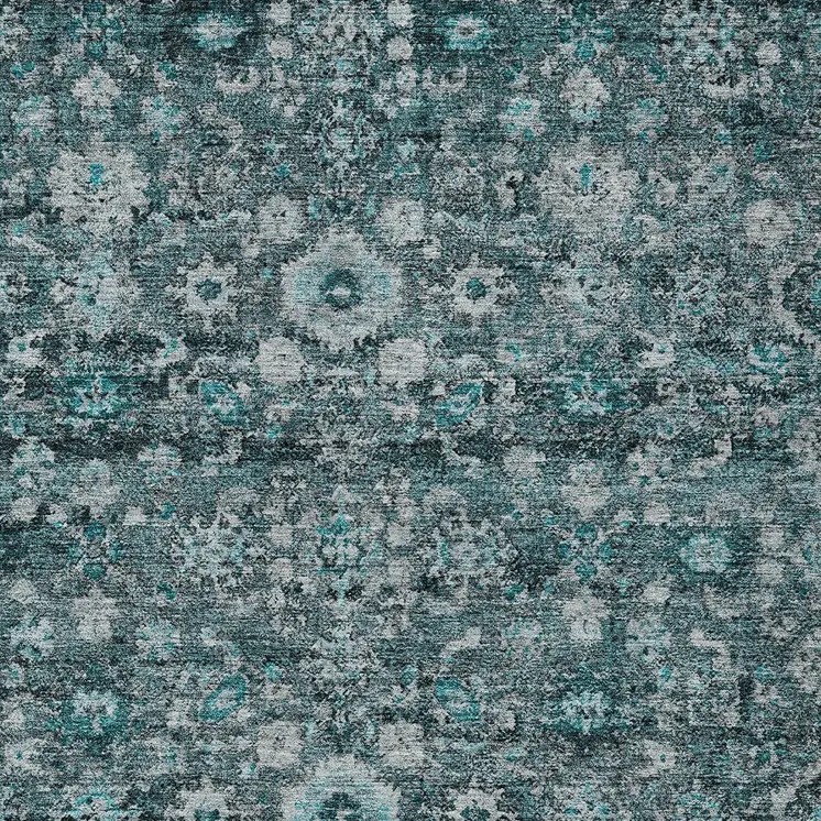 5' X 8' Dark Green Aqua And Charcoal Oriental Washable Indoor Outdoor Area Rug