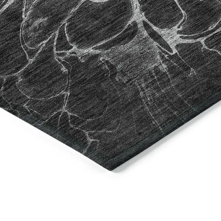 5' X 8' Charcoal Gray And Silver Abstract Washable Indoor Outdoor Area Rug