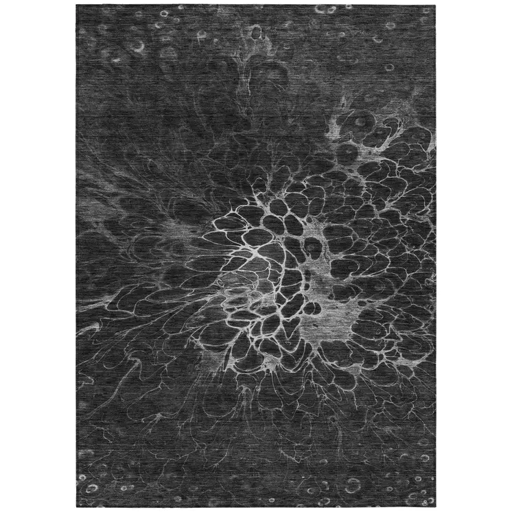 8' X 10' Charcoal Gray And Silver Abstract Washable Indoor Outdoor Area Rug