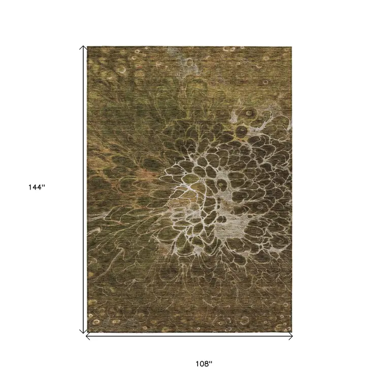 9' X 12' Chocolate And Gray Abstract Washable Indoor Outdoor Area Rug