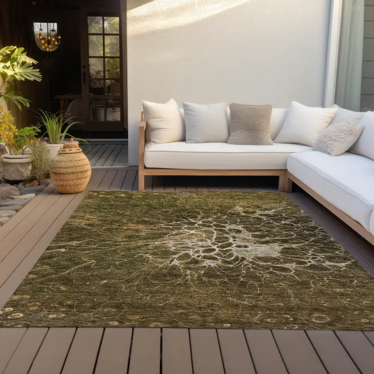 9' X 12' Chocolate And Gray Abstract Washable Indoor Outdoor Area Rug