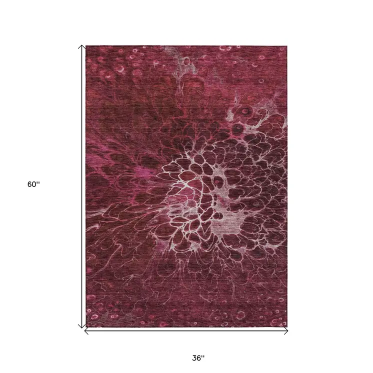 3' X 5' Merlot Blush And Gray Abstract Washable Indoor Outdoor Area Rug