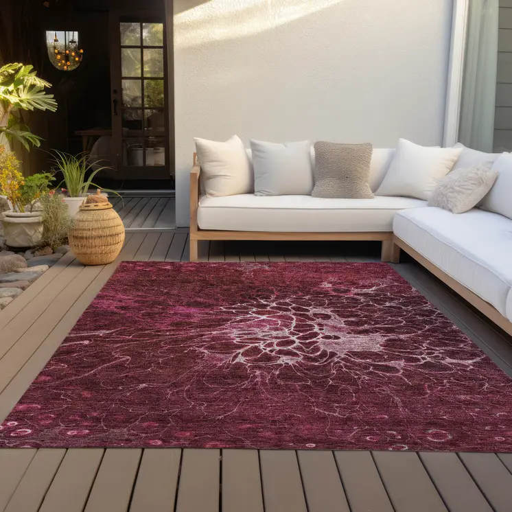 3' X 5' Merlot Blush And Gray Abstract Washable Indoor Outdoor Area Rug
