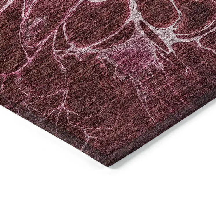 3' X 5' Merlot Blush And Gray Abstract Washable Indoor Outdoor Area Rug