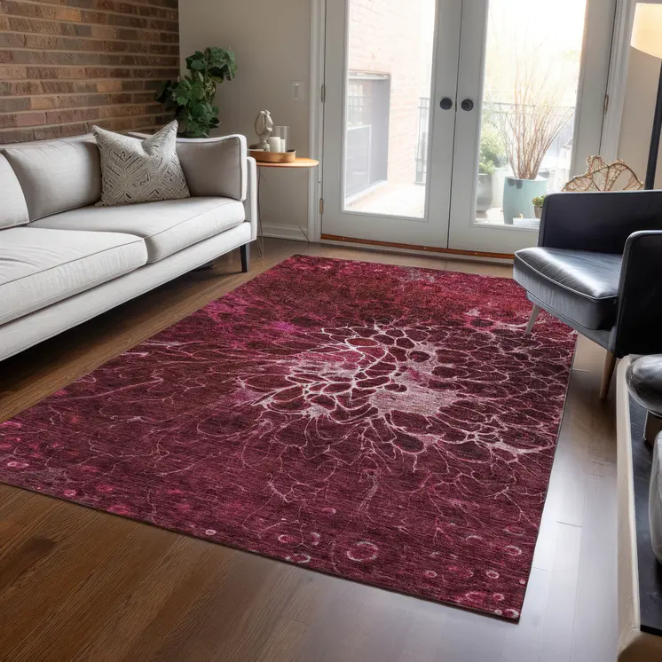3' X 5' Merlot Blush And Gray Abstract Washable Indoor Outdoor Area Rug