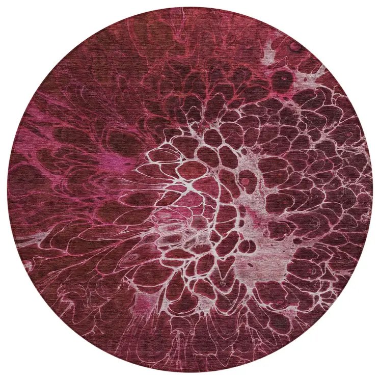 8' Merlot Blush And Gray Round Abstract Washable Indoor Outdoor Area Rug