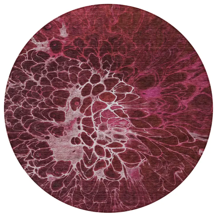 8' Merlot Blush And Gray Round Abstract Washable Indoor Outdoor Area Rug