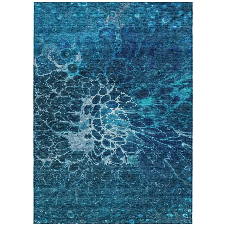 5' X 8' Navy Blue And Sky Blue Abstract Washable Indoor Outdoor Area Rug