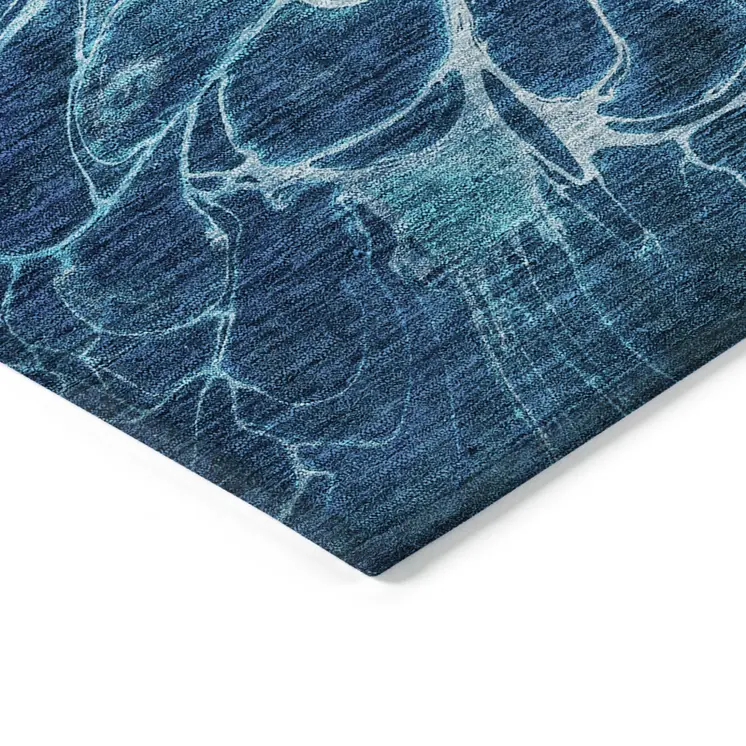 5' X 8' Navy Blue And Sky Blue Abstract Washable Indoor Outdoor Area Rug