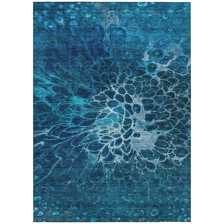 10' X 14' Navy Blue And Sky Blue Abstract Washable Indoor Outdoor Area Rug