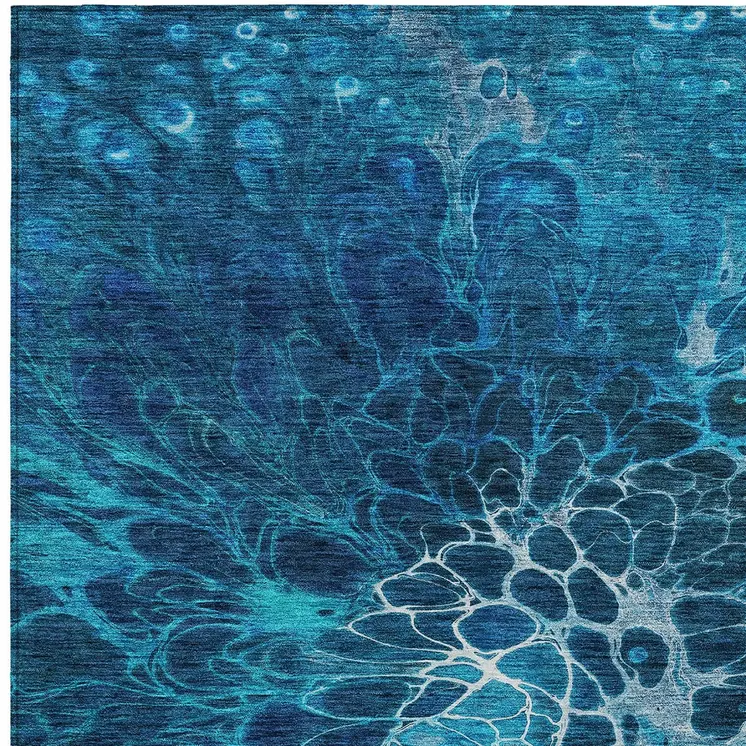 10' X 14' Navy Blue And Sky Blue Abstract Washable Indoor Outdoor Area Rug