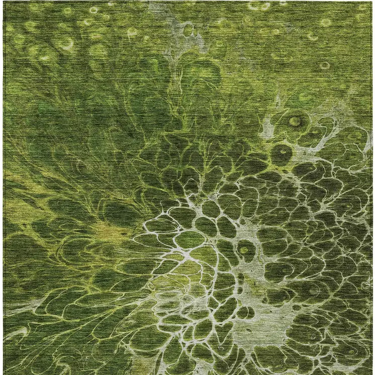 3' X 5' Olive Green And Sage Abstract Washable Indoor Outdoor Area Rug
