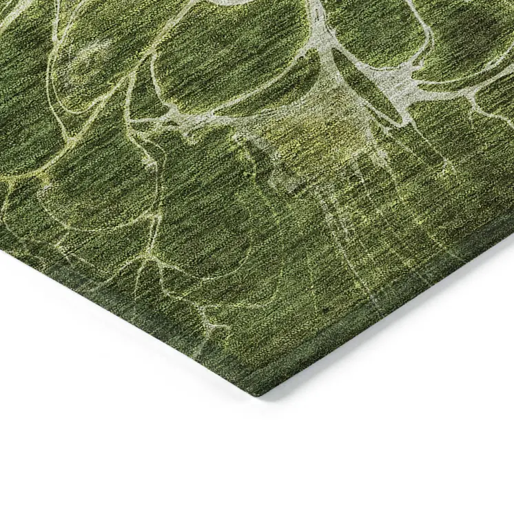 9' X 12' Olive Green And Sage Abstract Washable Indoor Outdoor Area Rug