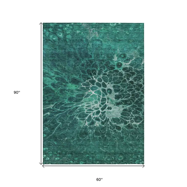 5' X 8' Teal Blue Aqua And Turquoise Abstract Washable Indoor Outdoor Area Rug