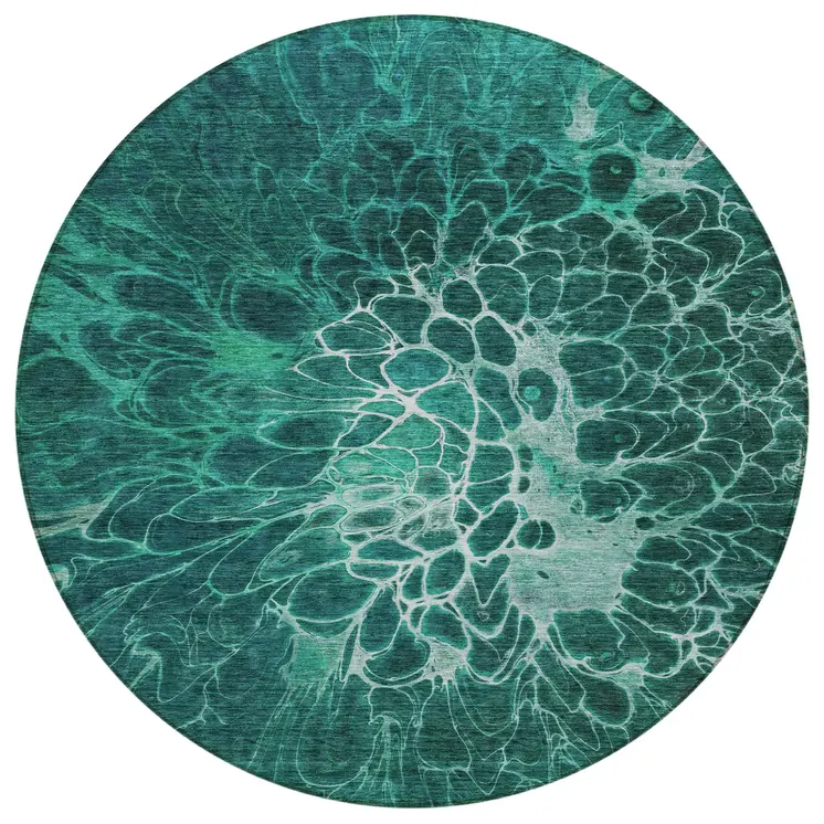 8' Teal Blue Aqua And Turquoise Round Abstract Washable Indoor Outdoor Area Rug