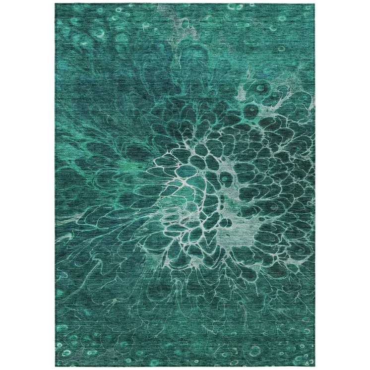 8' X 10' Teal Blue Aqua And Turquoise Abstract Washable Indoor Outdoor Area Rug