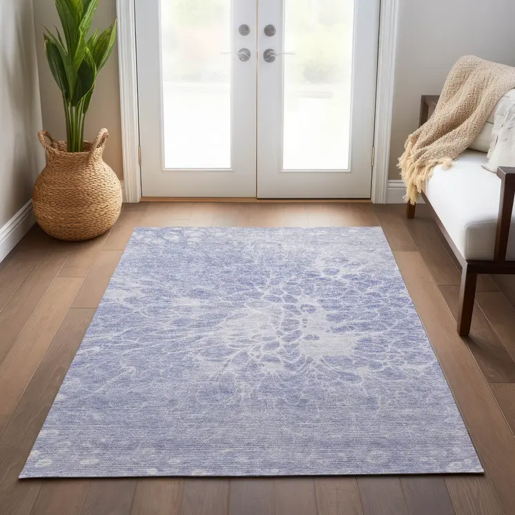 3' X 5' Lavender Ivory And Lilac Abstract Washable Indoor Outdoor Area Rug