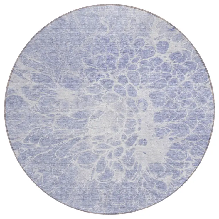 8' Lavender Ivory And Lilac Round Abstract Washable Indoor Outdoor Area Rug