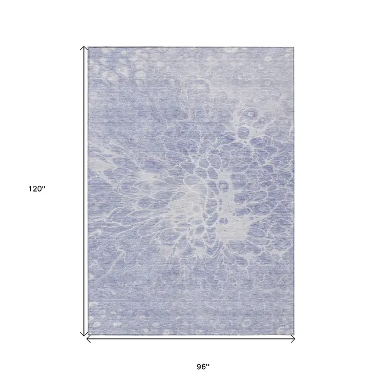 8' X 10' Lavender Ivory And Lilac Abstract Washable Indoor Outdoor Area Rug