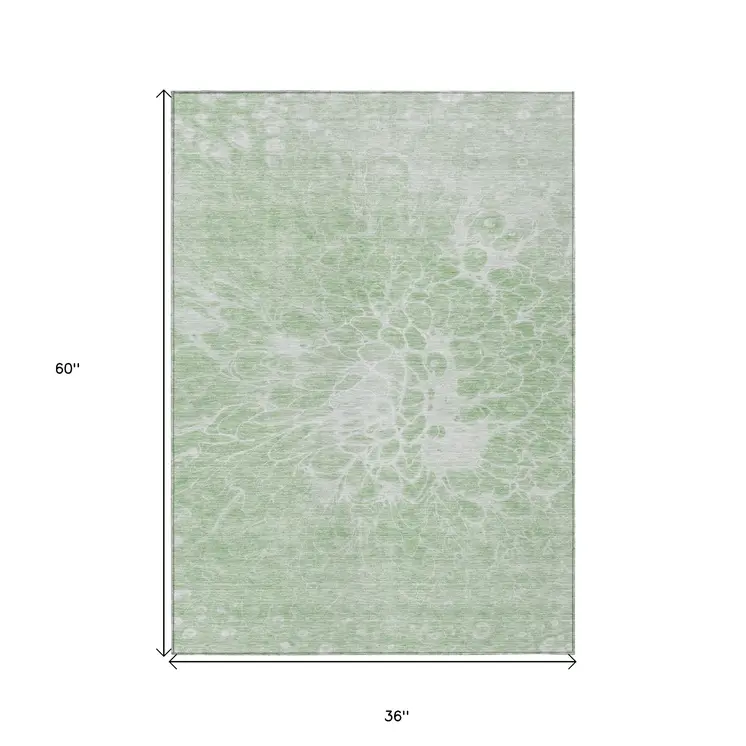 3' X 5' Mint Green And Ivory Abstract Washable Indoor Outdoor Area Rug