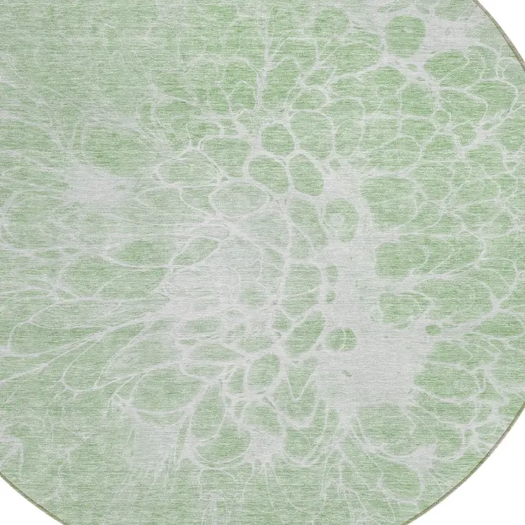 8' Mint Green And Ivory Round Abstract Washable Indoor Outdoor Area Rug
