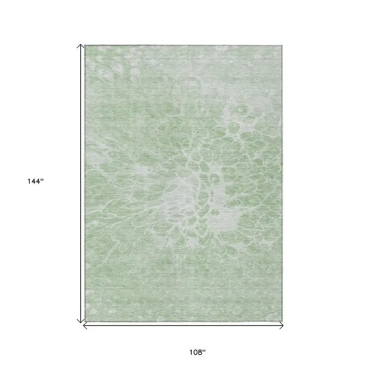 9' X 12' Mint Green And Ivory Abstract Washable Indoor Outdoor Area Rug