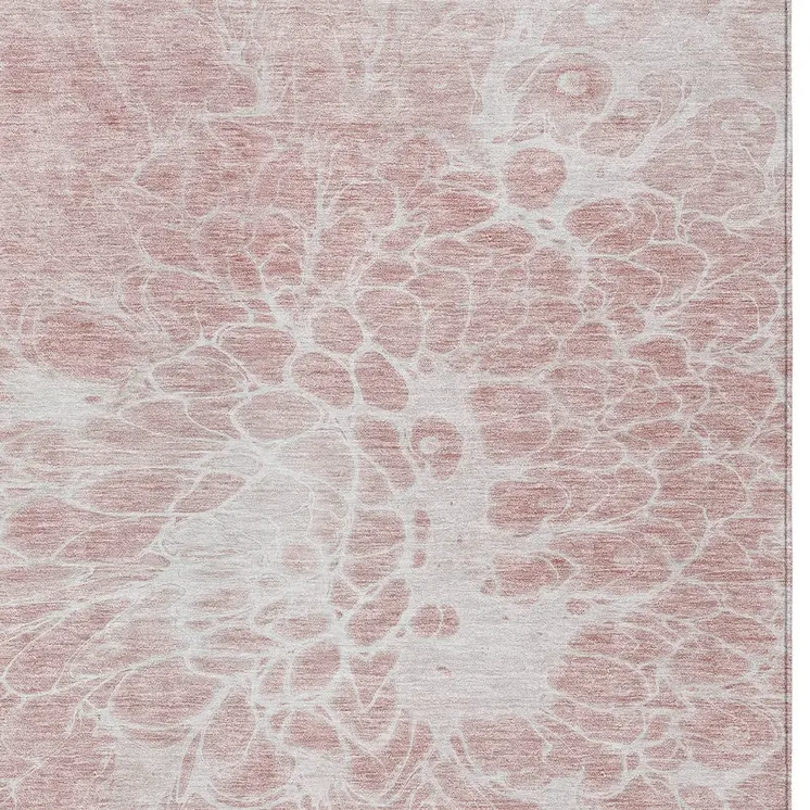 3' X 5' Pink Blush And Ivory Abstract Washable Indoor Outdoor Area Rug