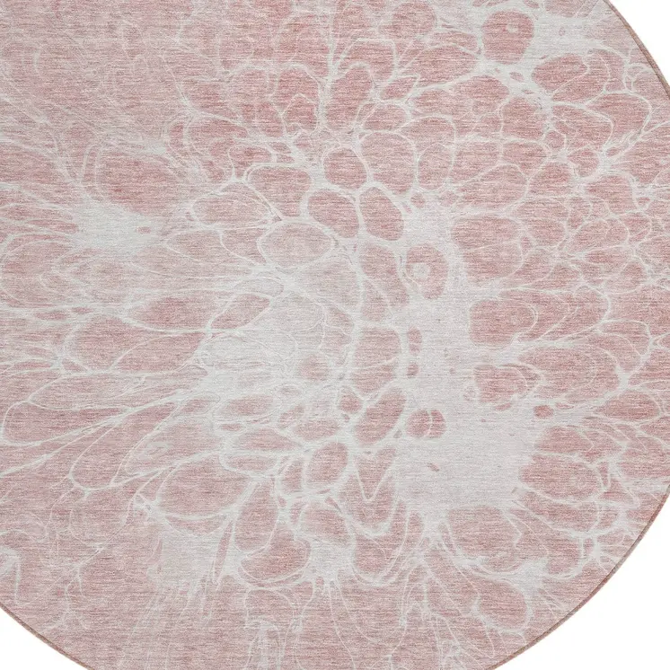 8' Pink Blush And Ivory Round Abstract Washable Indoor Outdoor Area Rug