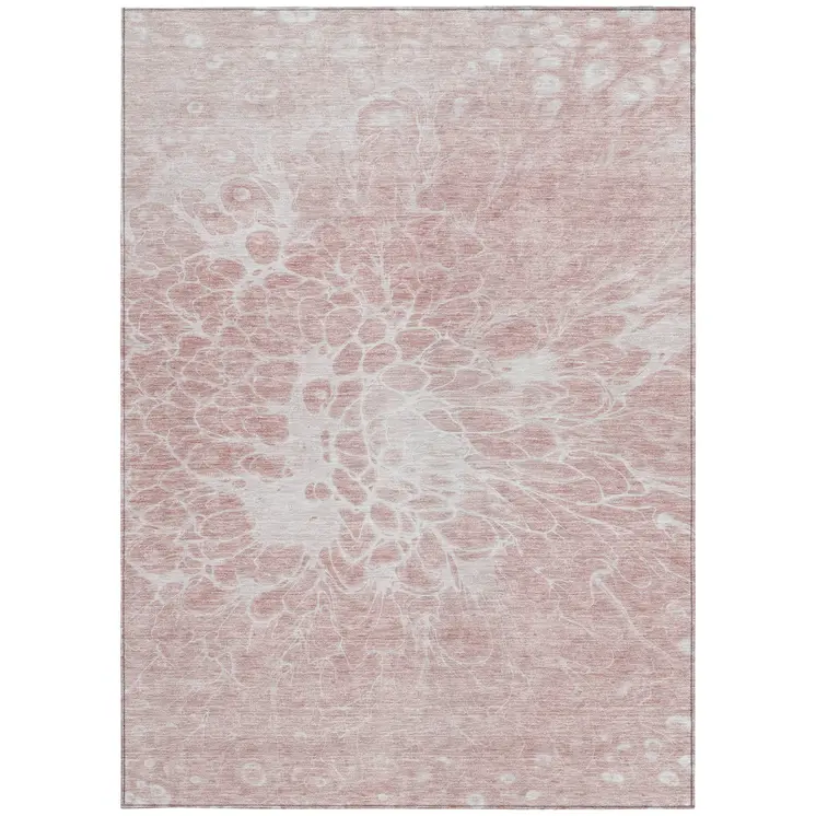 8' X 10' Pink Blush And Ivory Abstract Washable Indoor Outdoor Area Rug