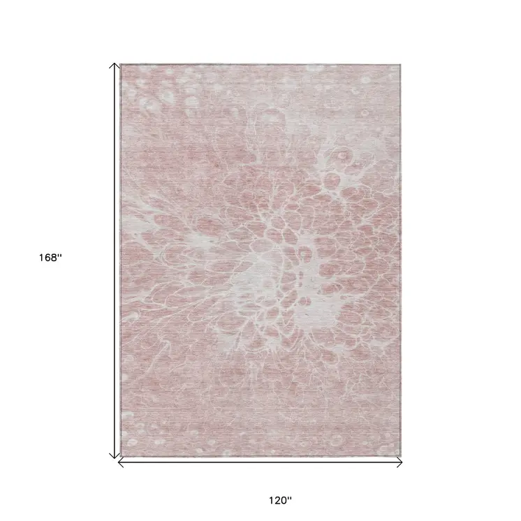 10' X 14' Pink Blush And Ivory Abstract Washable Indoor Outdoor Area Rug