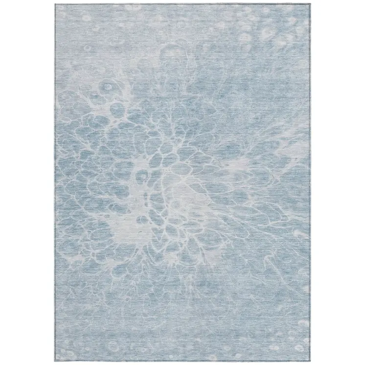 3' X 5' Sky Blue And Denim Blue Abstract Washable Indoor Outdoor Area Rug