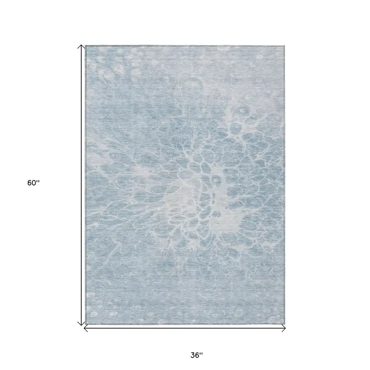 3' X 5' Sky Blue And Denim Blue Abstract Washable Indoor Outdoor Area Rug
