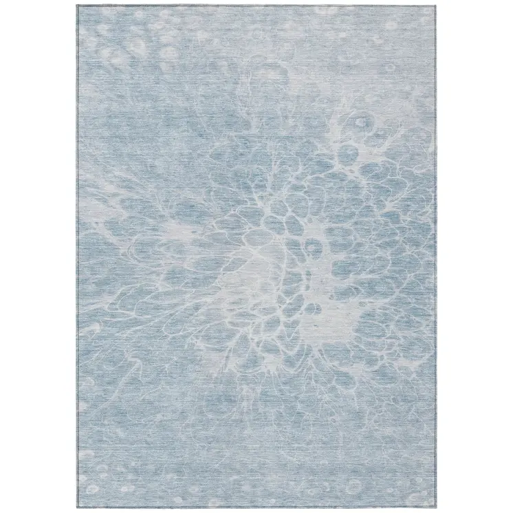 5' X 8' Sky Blue And Denim Blue Abstract Washable Indoor Outdoor Area Rug