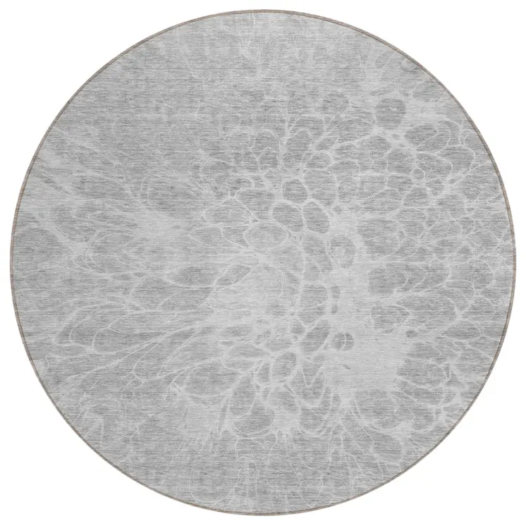 8' Silver And Gray Round Abstract Washable Indoor Outdoor Area Rug