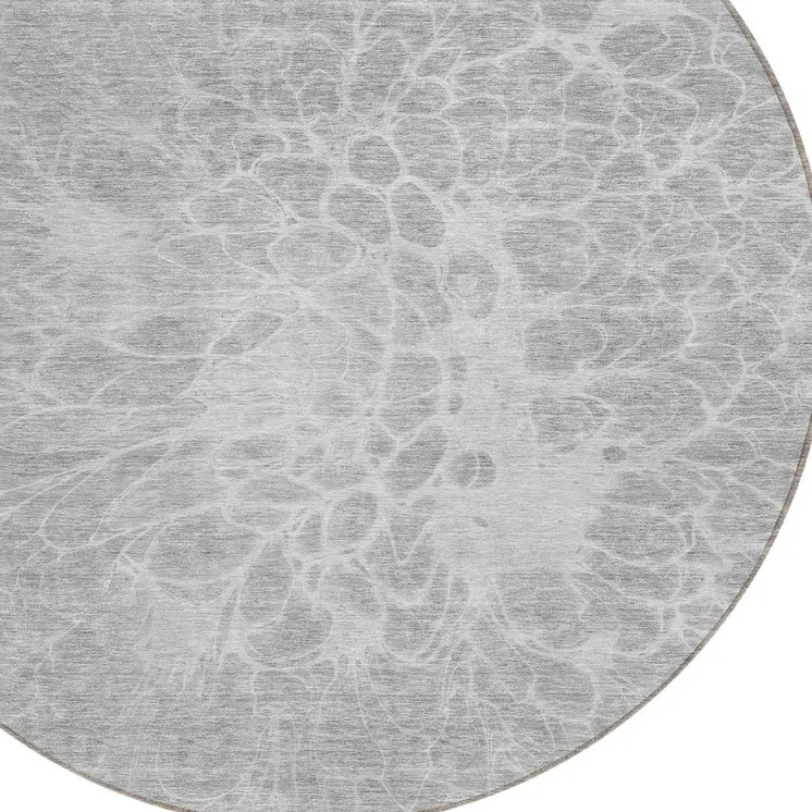 8' Silver And Gray Round Abstract Washable Indoor Outdoor Area Rug