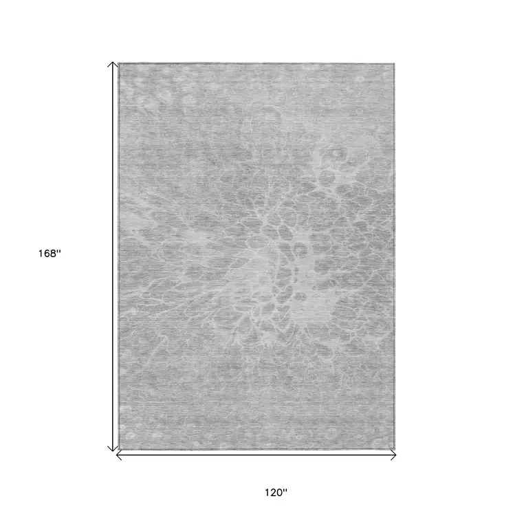 10' X 14' Silver And Gray Abstract Washable Indoor Outdoor Area Rug